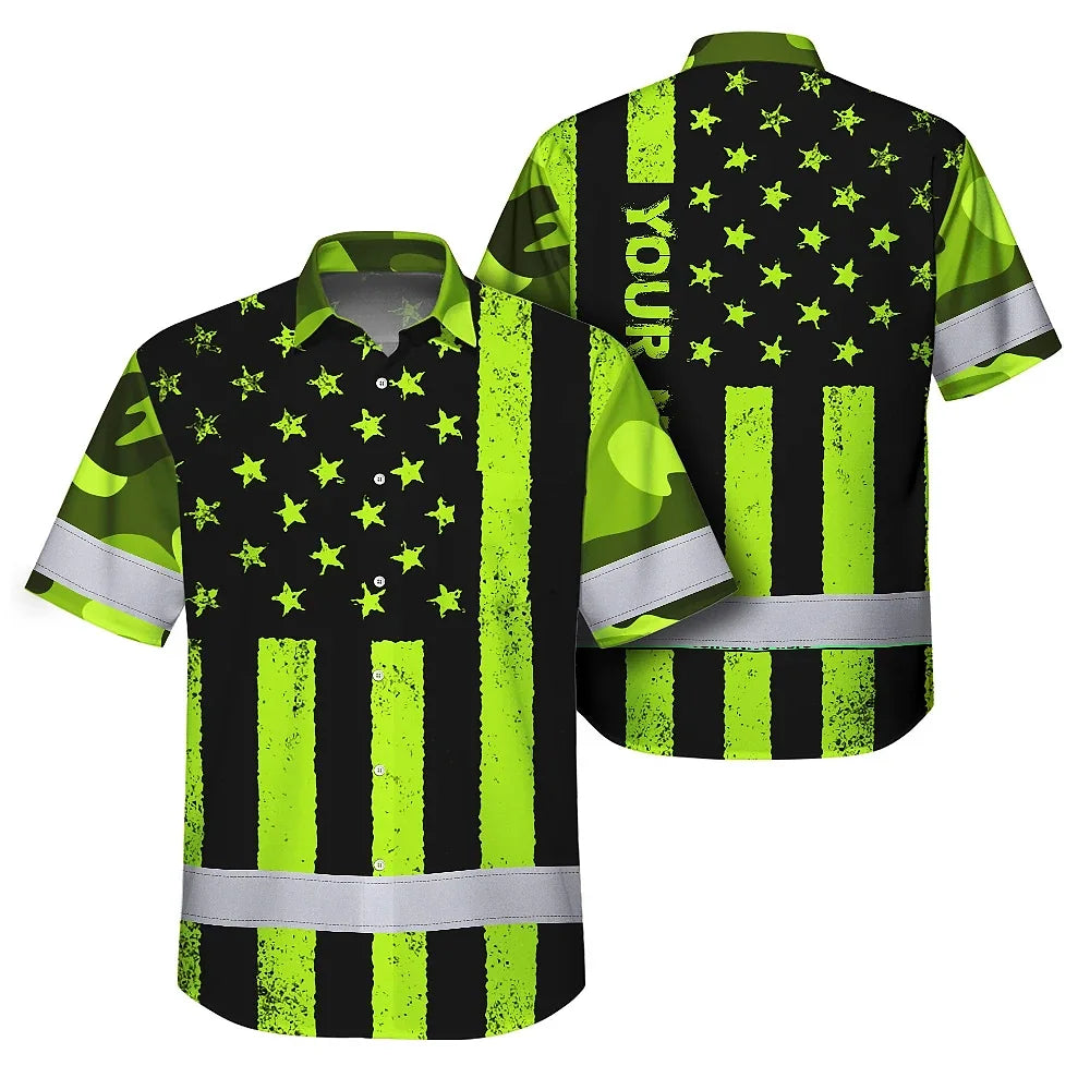 Hi Vis Hawaiian Shirt Reflective Camo Flag Safety Workwear