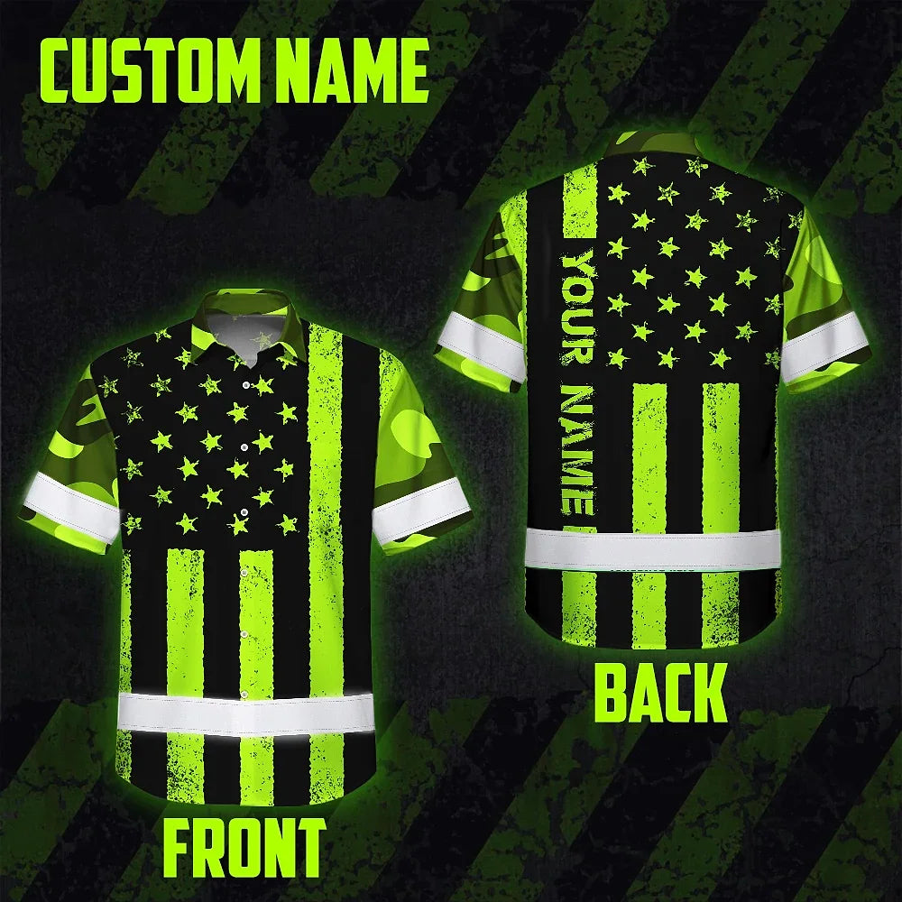 Hi Vis Hawaiian Shirt Reflective Camo Flag Safety Workwear