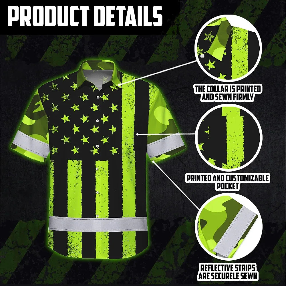 Hi Vis Hawaiian Shirt Reflective Camo Flag Safety Workwear