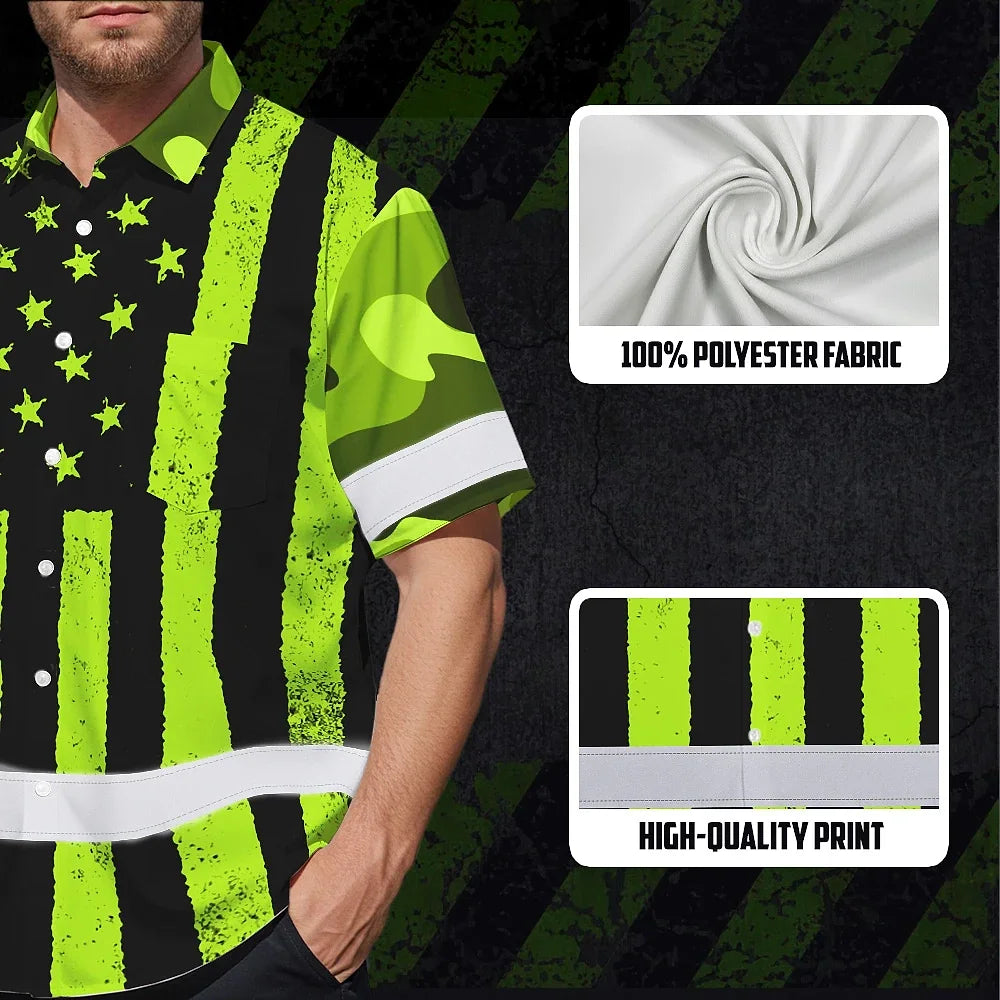 Hi Vis Hawaiian Shirt Reflective Camo Flag Safety Workwear