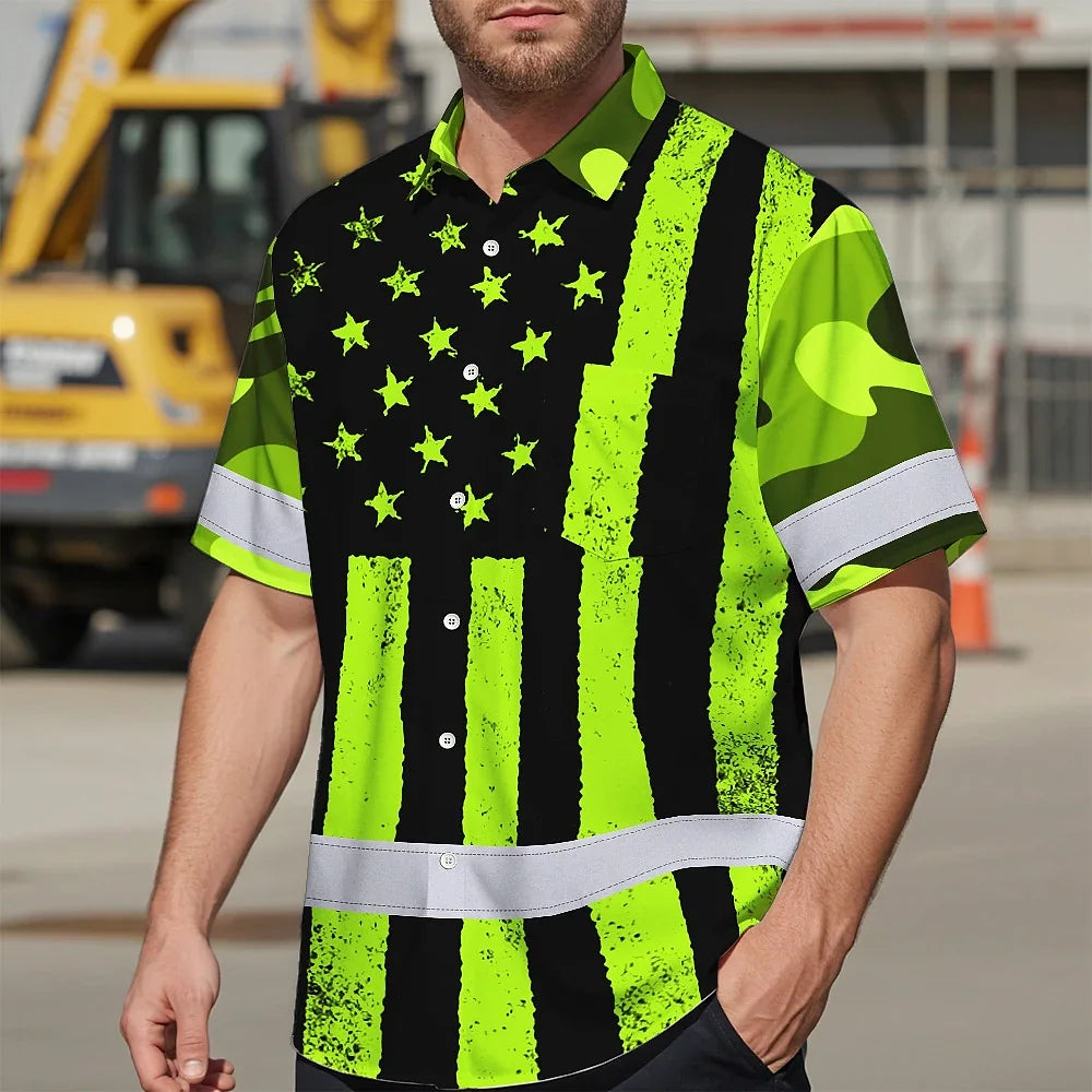 Hi Vis Hawaiian Shirt Reflective Camo Flag Safety Workwear
