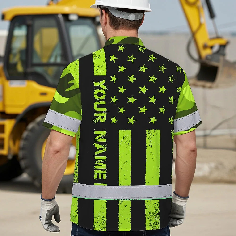 Hi Vis Hawaiian Shirt Reflective Camo Flag Safety Workwear
