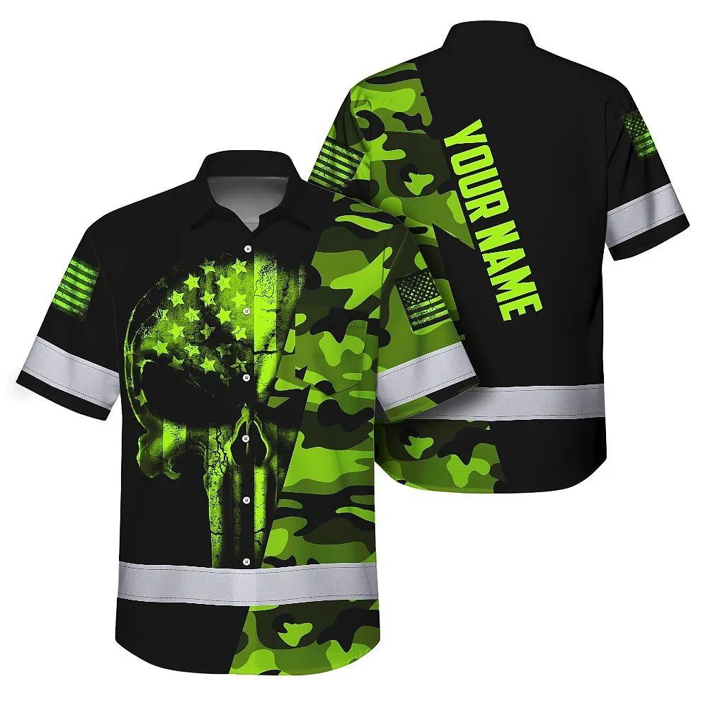Hi Vis Hawaiian Shirt Reflective Camo Skull US Flag Safety Workwear