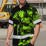 Hi Vis Hawaiian Shirt Reflective Camo Skull US Flag Safety Workwear