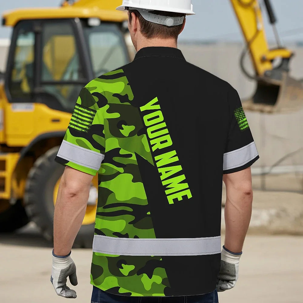 Hi Vis Hawaiian Shirt Reflective Camo Skull US Flag Safety Workwear