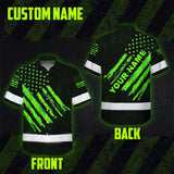 Hi Vis Hawaiian Shirt Reflective Custom Name US Flag Wave Safety Workwear For Workers, Runners, Patriotic