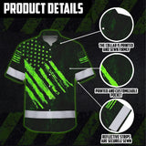 Hi Vis Hawaiian Shirt Reflective Custom Name US Flag Wave Safety Workwear For Workers, Runners, Patriotic