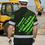 Hi Vis Hawaiian Shirt Reflective Custom Name US Flag Wave Safety Workwear For Workers, Runners, Patriotic