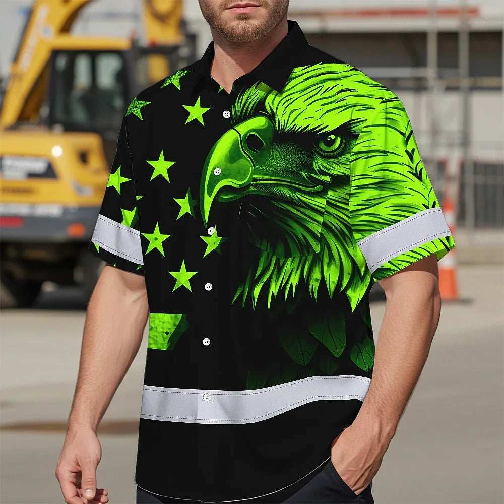 Hi Vis Hawaiian Shirt Reflective, Eagles US Flag Custom Name For Workers Runners Patriotic