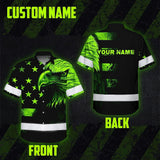 Hi Vis Hawaiian Shirt Reflective, Eagles US Flag Custom Name For Workers Runners Patriotic