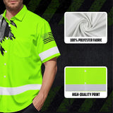 Hi Vis Hawaiian Shirt Reflective Featuring Green Scratch US Flag And Personalized Name For Patriotism