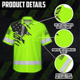 Hi Vis Hawaiian Shirt Reflective Featuring Green Scratch US Flag And Personalized Name For Patriotism