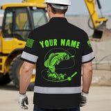 Hi Vis Hawaiian Shirt Reflective Fishing Blue Neon Safety Workwear For Fishing Lovers Workers, Runners, Cyclists, Trucker, Operator, Patriotic