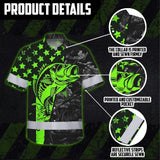 Hi Vis Hawaiian Shirt Reflective Fishing Green Neon Custom Name Safety Workwear For Fishing Lovers Workers, Runners, Cyclists, Trucker, Operator, Patriotic