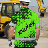 Hi Vis Hawaiian Shirt Reflective Fishing Green Neon Custom Name Safety Workwear For Fishing Lovers Workers, Runners, Cyclists, Trucker, Operator, Patriotic