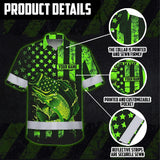 Hi Vis Hawaiian Shirt Reflective Fishing Green Neon Safety Workwear For Fishing Lovers Workers, Runners, Cyclists, Trucker, Operator, Patriotic