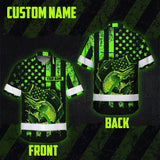 Hi Vis Hawaiian Shirt Reflective Fishing Green Neon Safety Workwear For Fishing Lovers Workers, Runners, Cyclists, Trucker, Operator, Patriotic