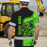 Hi Vis Hawaiian Shirt Reflective Fishing Green Neon US Flag Custom Name Safety Workwear For Fishing Lovers Workers, Runners, Cyclists, Trucker, Operator