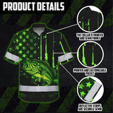 Hi Vis Hawaiian Shirt Reflective Fishing US Flag Custom Name Safety Workwear For Fishing Lovers Workers, Runners, Cyclists, Trucker, Operator, Patriotic
