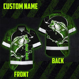Hi Vis Hawaiian Shirt Reflective Fishing US Flag Custom Name Safety Workwear For Fishing Lovers Workers, Runners, Cyclists, Trucker, Operator, Patriotic
