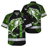 Hi Vis Hawaiian Shirt Reflective Fishing US Flag Custom Name Safety Workwear For Fishing Lovers Workers, Runners, Cyclists, Trucker, Operator, Patriotic