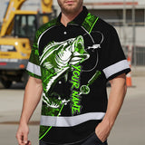 Hi Vis Hawaiian Shirt Reflective Fishing US Flag Custom Name Safety Workwear For Fishing Lovers Workers, Runners, Cyclists, Trucker, Operator, Patriotic