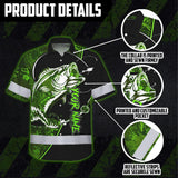 Hi Vis Hawaiian Shirt Reflective Fishing US Flag Custom Name Safety Workwear For Fishing Lovers Workers, Runners, Cyclists, Trucker, Operator, Patriotic