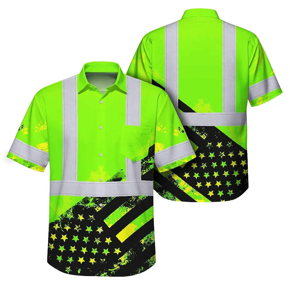 Hi Vis Hawaiian Shirt Reflective Flag Custom Name Safety