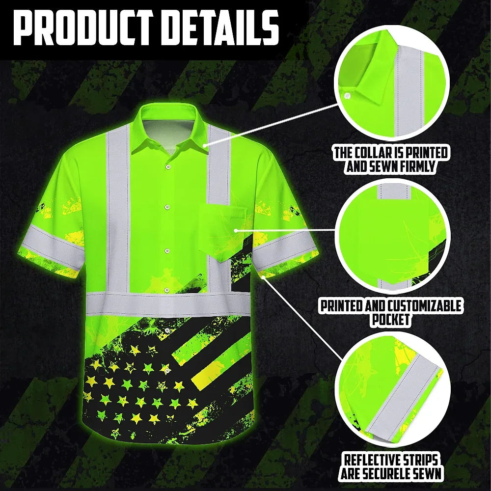 Hi Vis Hawaiian Shirt Reflective Flag Custom Name Safety