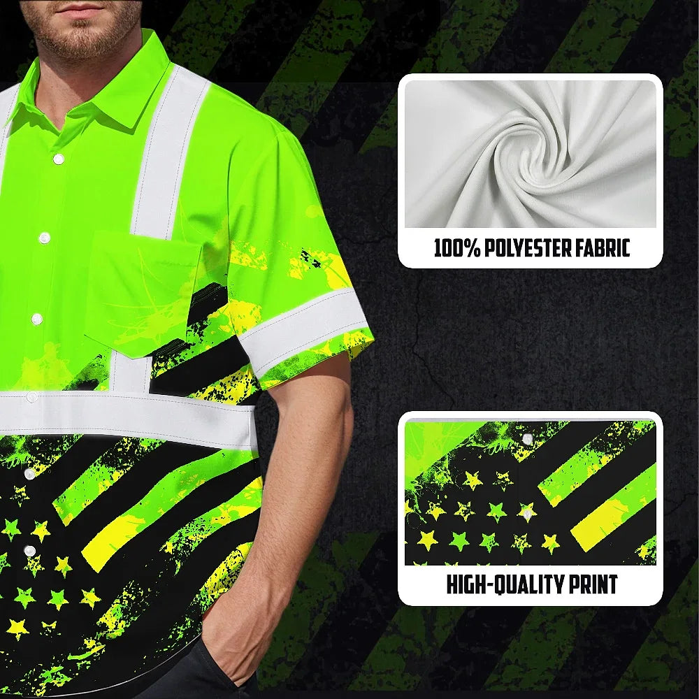 Hi Vis Hawaiian Shirt Reflective Flag Custom Name Safety