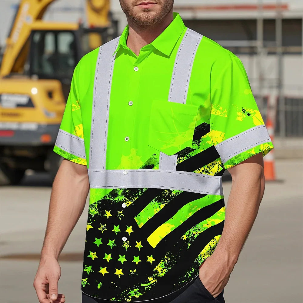 Hi Vis Hawaiian Shirt Reflective Flag Custom Name Safety