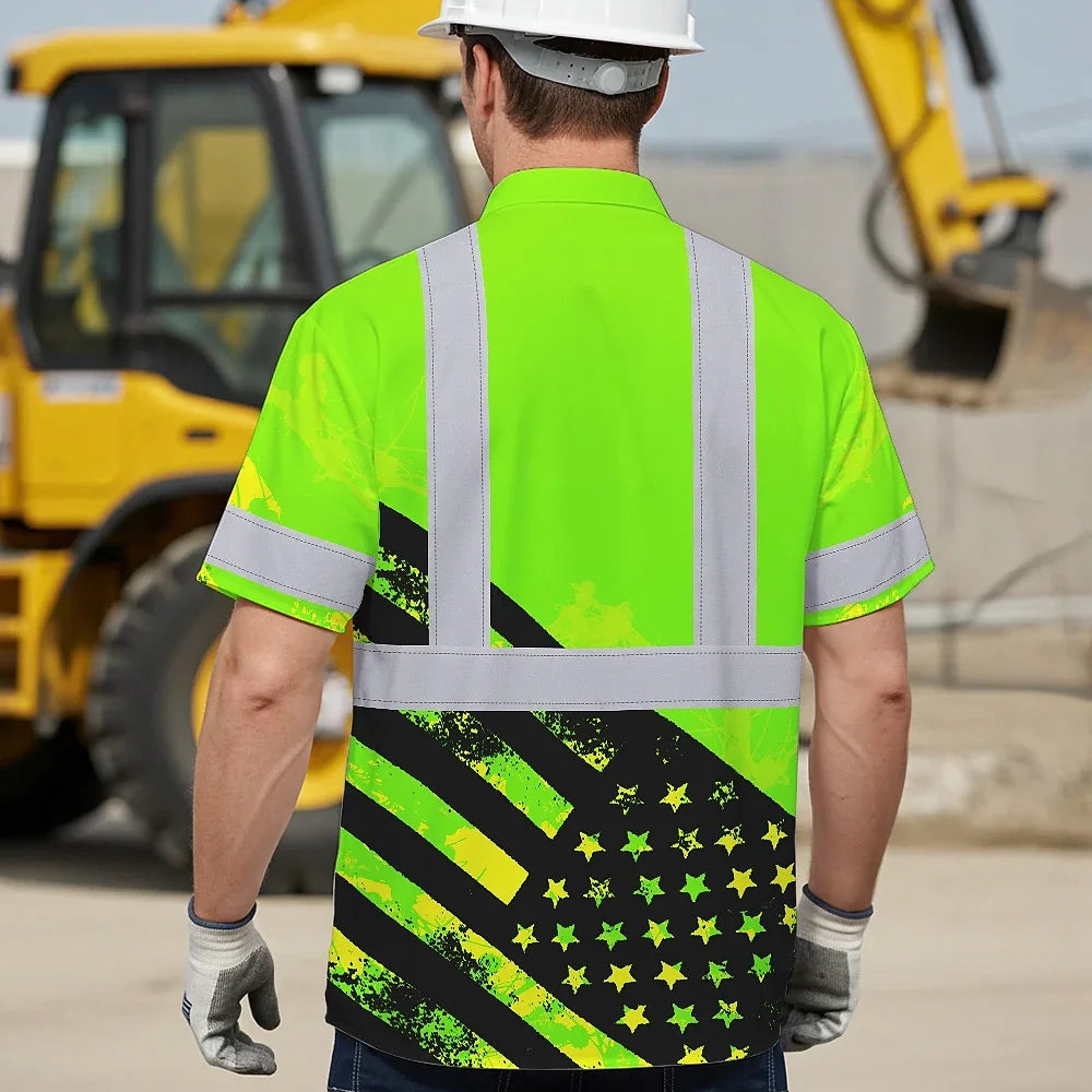 Hi Vis Hawaiian Shirt Reflective Flag Custom Name Safety