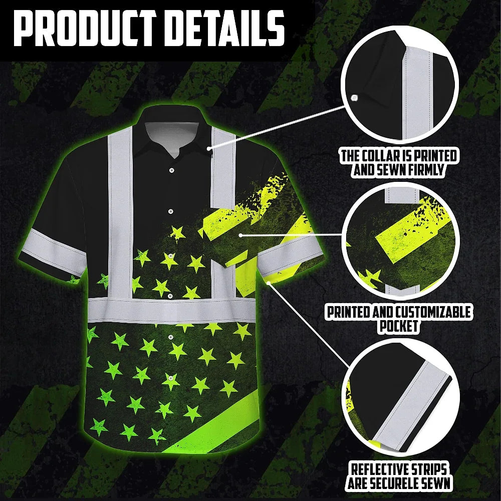 Hi Vis Hawaiian Shirt Reflective Gradient USA Flag Safety Workwear