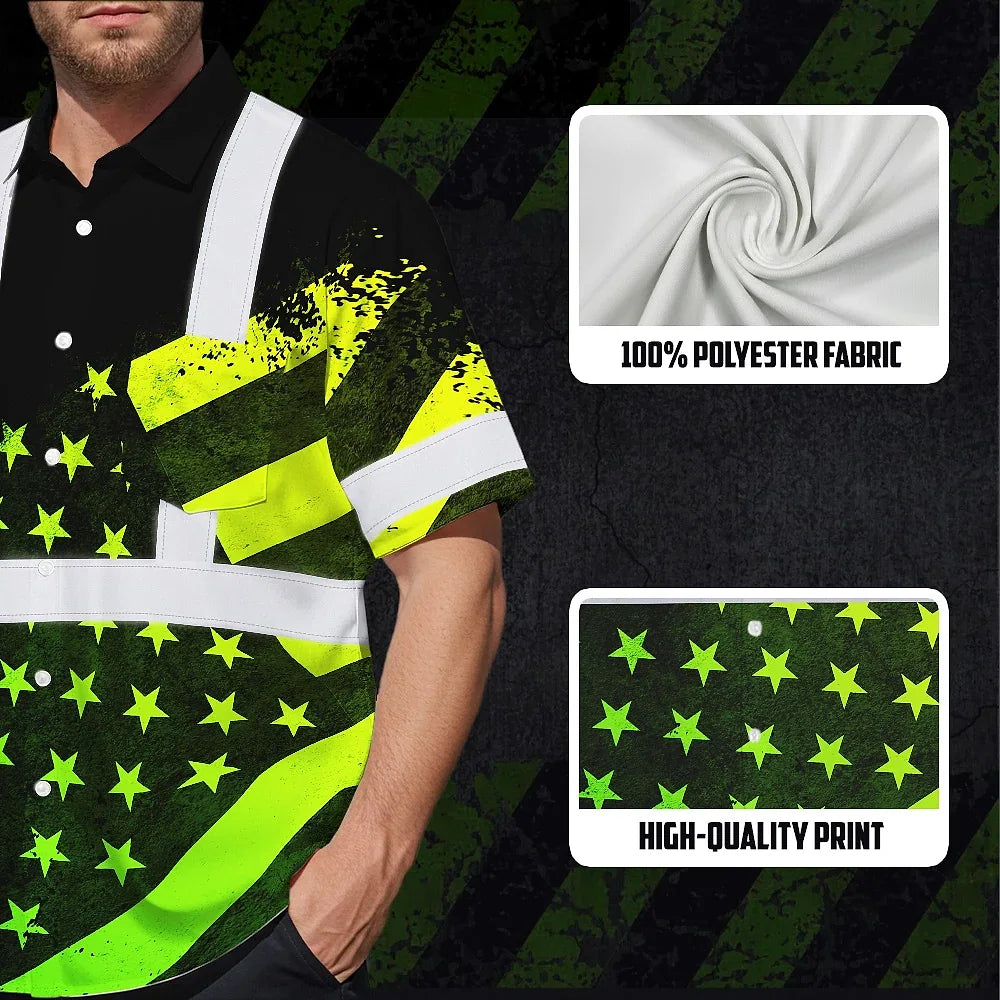 Hi Vis Hawaiian Shirt Reflective Gradient USA Flag Safety Workwear