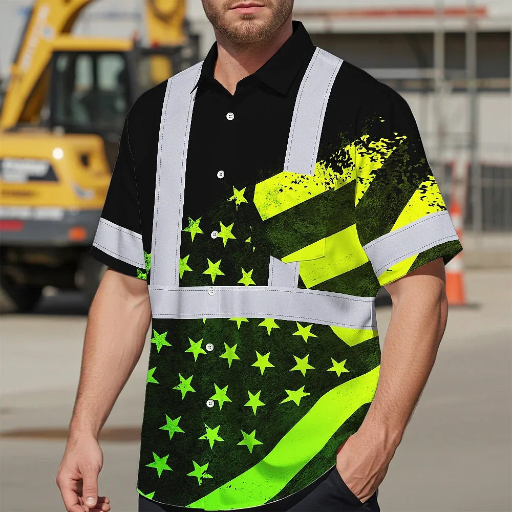Hi Vis Hawaiian Shirt Reflective Gradient USA Flag Safety Workwear