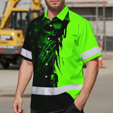Hi Vis Hawaiian Shirt Reflective Green And Black Skull Custom Name Safety Workwear For Skull Lover
