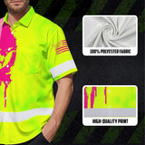 Hi Vis Hawaiian Shirt Reflective Green And Orange Skull Custom Name Safety Workwear For Runners, Cyclists, Skull Lover