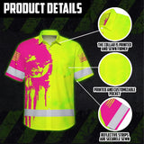 Hi Vis Hawaiian Shirt Reflective Green And Orange Skull Custom Name Safety Workwear For Runners, Cyclists, Skull Lover