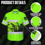 Hi Vis Hawaiian Shirt Reflective Green Eagle USA Flag Custom Name Safety Workwear
