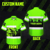 Hi Vis Hawaiian Shirt Reflective Green Eagle USA Flag Custom Name Safety Workwear