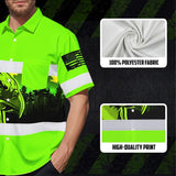 Hi Vis Hawaiian Shirt Reflective Green Eagle USA Flag Custom Name Safety Workwear
