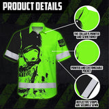 Hi Vis Hawaiian Shirt Reflective Green Neon And Black Skull Custom Name Safety Workwear For Runners, Skull Lover