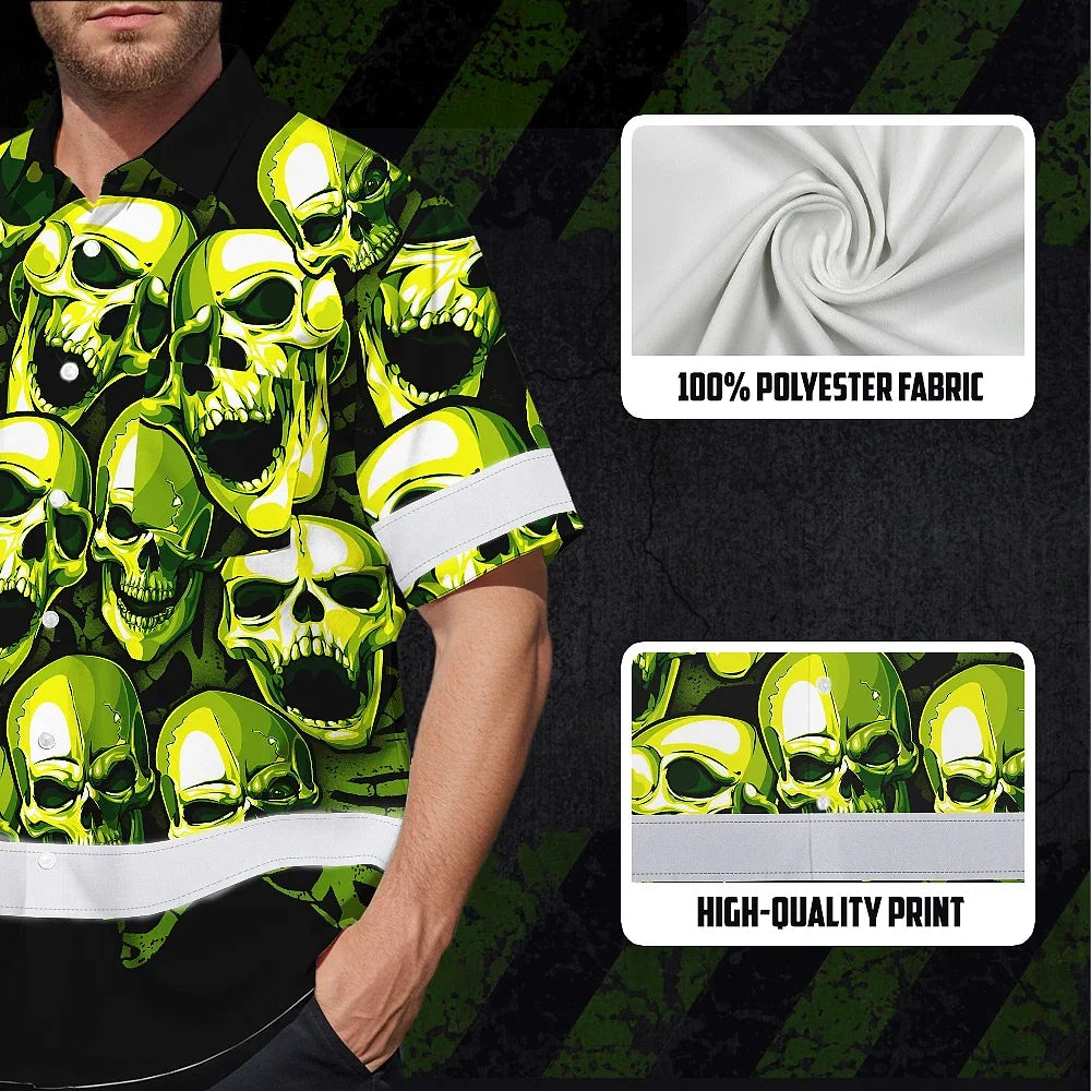 Hi Vis Hawaiian Shirt Reflective Green Neon Skull Custom Name