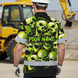 Hi Vis Hawaiian Shirt Reflective Green Neon Skull Custom Name
