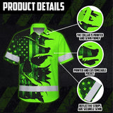 Hi Vis Hawaiian Shirt Reflective Green Neon Skull US Flag Scratch Custom Name Safety