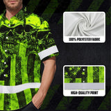 Hi Vis Hawaiian Shirt Reflective Green Skull US Flag Custom Name Safety Workwear