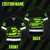 Hi Vis Hawaiian Shirt Reflective Green USA Flag Custom Name Safety Workwear