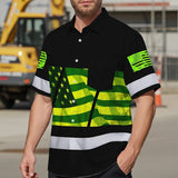 Hi Vis Hawaiian Shirt Reflective Green USA Flag Custom Name Safety Workwear