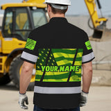 Hi Vis Hawaiian Shirt Reflective Green USA Flag Custom Name Safety Workwear