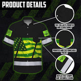 Hi Vis Hawaiian Shirt Reflective Green USA Flag Custom Name Safety Workwear